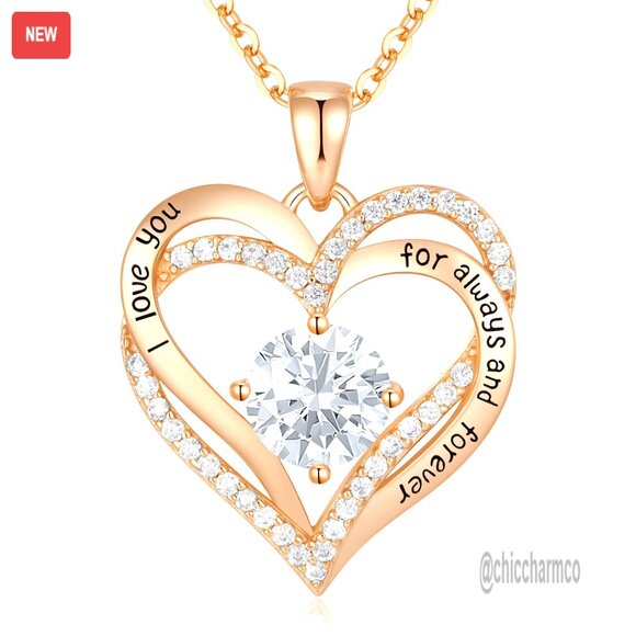 Sterling Silver Heart Necklace with Birthstone Pendant Gift for Women